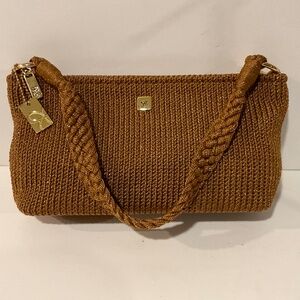 LENA Woven Shoulder Bag Brown/Rust With Metallic Threading Excellent Condition